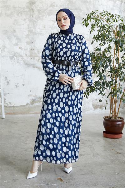 Mariya Polka Dot Navy Chiffon Dress