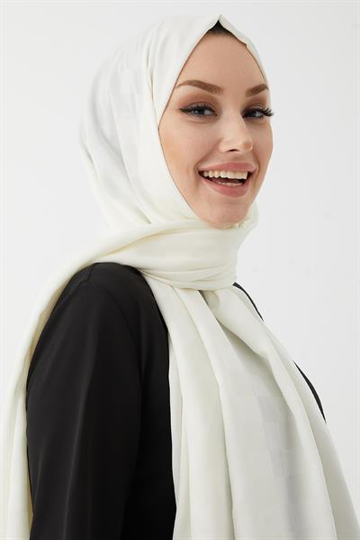 Maura Dama Desen İpeksi Jakar Şal - Beyaz