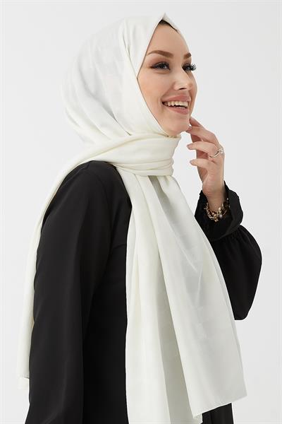 Maura Dama Desen İpeksi Jakar Şal - Beyaz