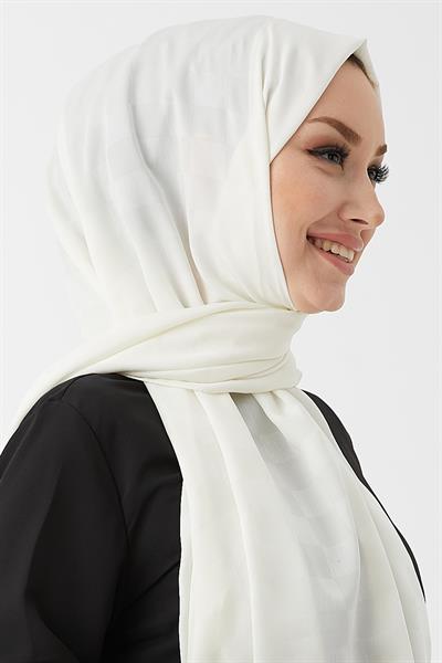 Maura Dama Desen İpeksi Jakar Şal - Beyaz