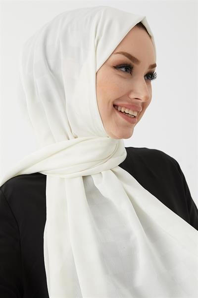Maura Dama Desen İpeksi Jakar Şal - Beyaz