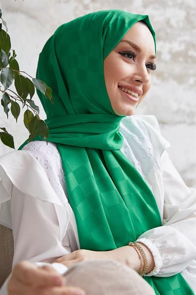 Maura Dama Desen İpeksi Jakar Şal - Yeşil