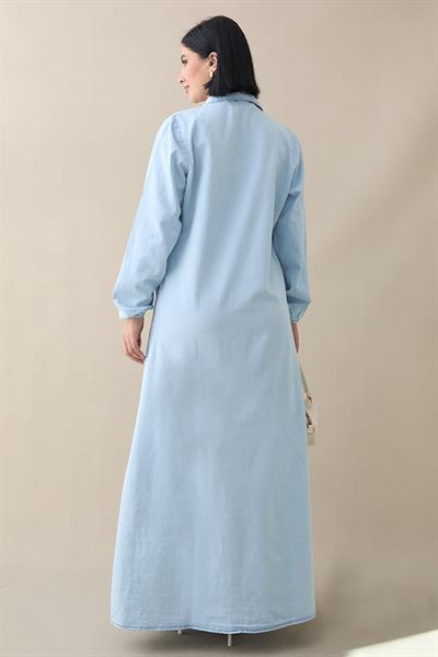 Mayra Robalı Cepli Kot Elbise - Açık Mavi