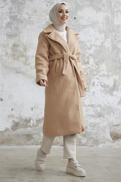 Megi Kuşaklı Peluş Kaban - Bej