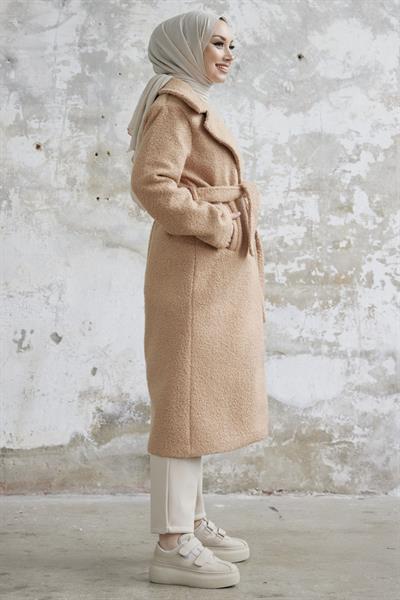 Megi Kuşaklı Peluş Kaban - Bej