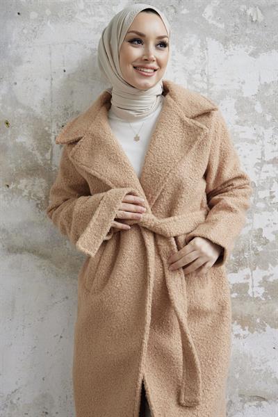 Megi Kuşaklı Peluş Kaban - Bej