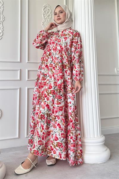 Menekşe Çiçeği Pembe Mango Elbise