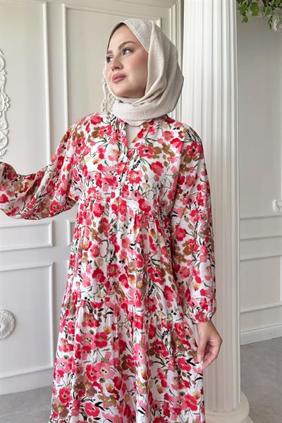Menekşe Çiçeği Pembe Mango Elbise