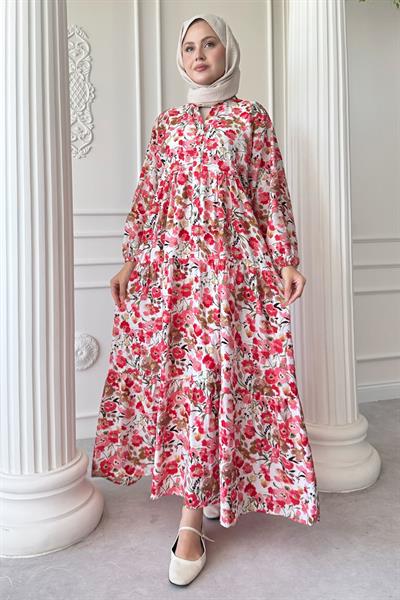 Menekşe Çiçeği Pembe Mango Elbise