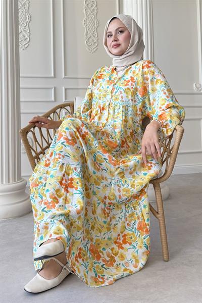 Menekşe Çiçeği Sarı Mango Elbise