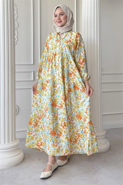 Menekşe Çiçeği Sarı Mango Elbise