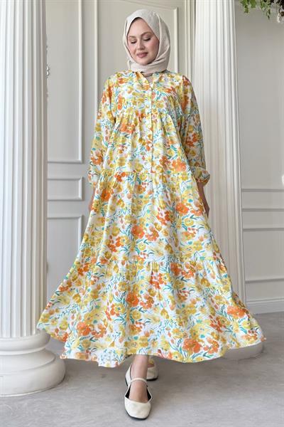 Menekşe Çiçeği Sarı Mango Elbise