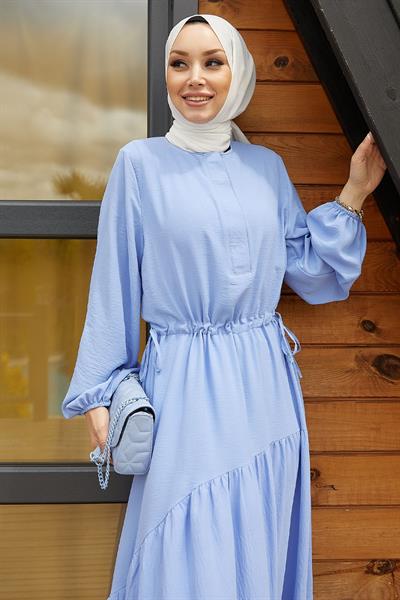 Merya Tünel Kemerli Soft Ayrobin Elbise - Bebe Mavisi