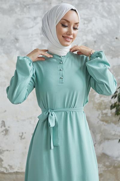 Meyra Düğmeli Açık Yeşil Ayrobin Elbise
