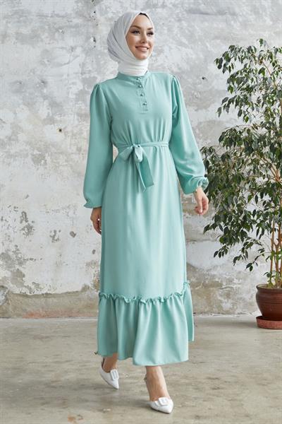 Meyra Düğmeli Açık Yeşil Ayrobin Elbise