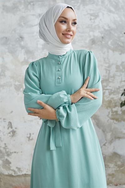 Meyra Düğmeli Açık Yeşil Ayrobin Elbise