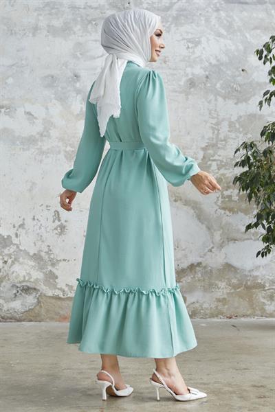 Meyra Düğmeli Açık Yeşil Ayrobin Elbise