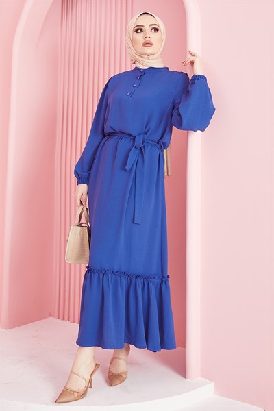 Meyra Düğmeli Ayrobin Elbise - Saks Mavisi | Modasima.com