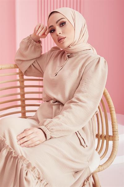 Meyra Düğmeli Bej Ayrobin Elbise