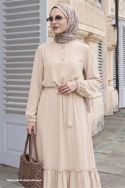 Meyra Buttoned Beige Ayrobin Dress