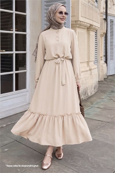Meyra Buttoned Beige Ayrobin Dress