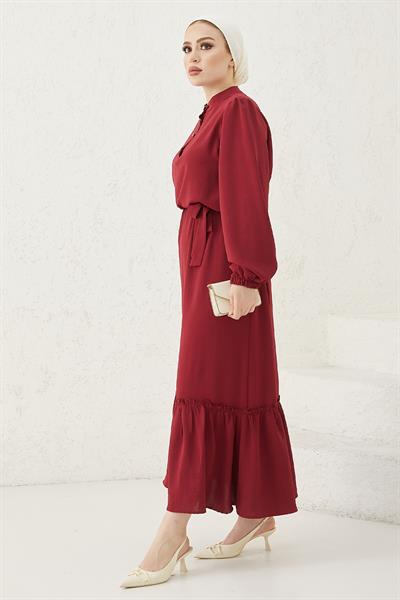Meyra Düğmeli Bordo Ayrobin Elbise