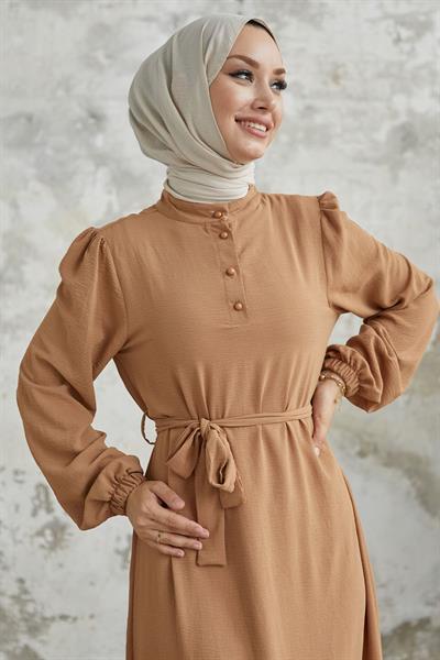 Meyra Düğmeli Camel Ayrobin Elbise