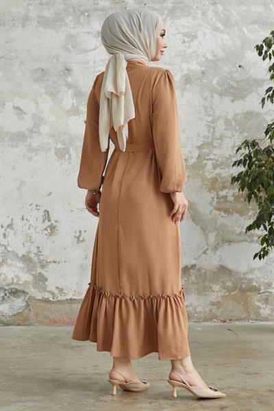 Meyra Düğmeli Camel Ayrobin Elbise