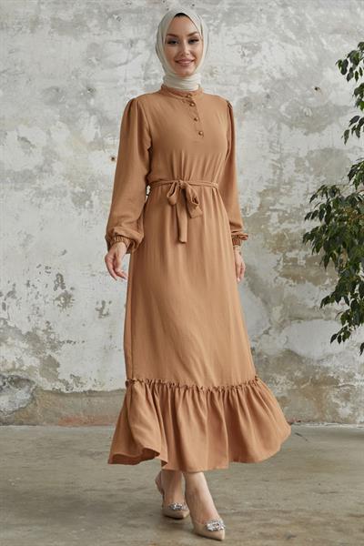Meyra Düğmeli Camel Ayrobin Elbise