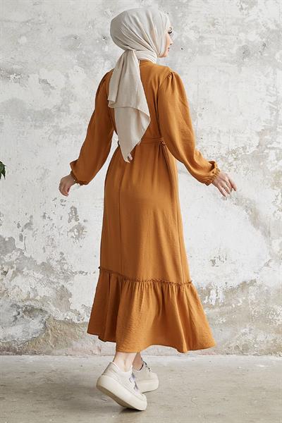Meyra Düğmeli Hardal Ayrobin Elbise