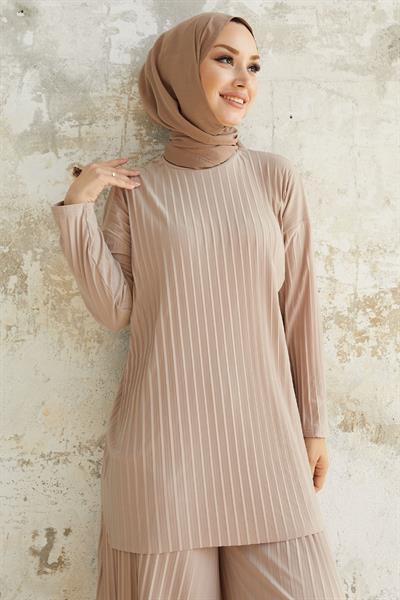 Mila Piliseli Pantolon Tunik Taş İkili Takım 