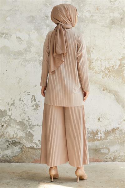 Mila Piliseli Pantolon Tunik Taş İkili Takım 