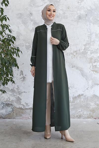 Milena Biye Detay Kuşaklı Haki Ferace