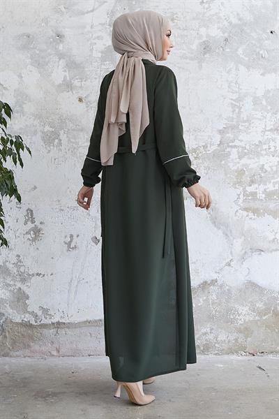 Milena Biye Detay Kuşaklı Haki Ferace