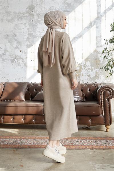 Mina Balon Kol Triko Elbise - Bej