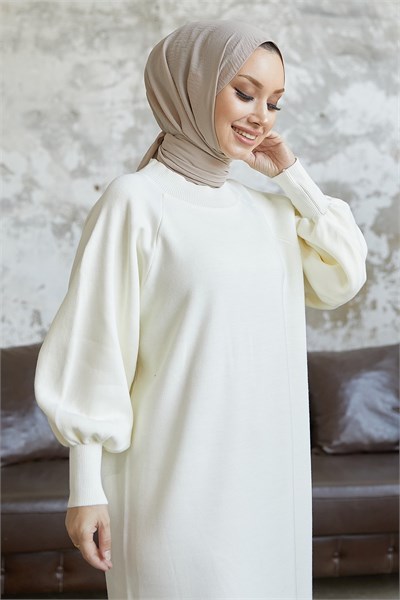 Mina Balloon Sleeve Knit Dress - White