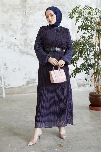 Minda Çıtır Puantiyeli Şifon Elbise - Mor