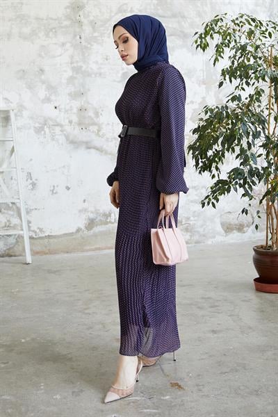 Minda Çıtır Puantiyeli Şifon Elbise - Mor