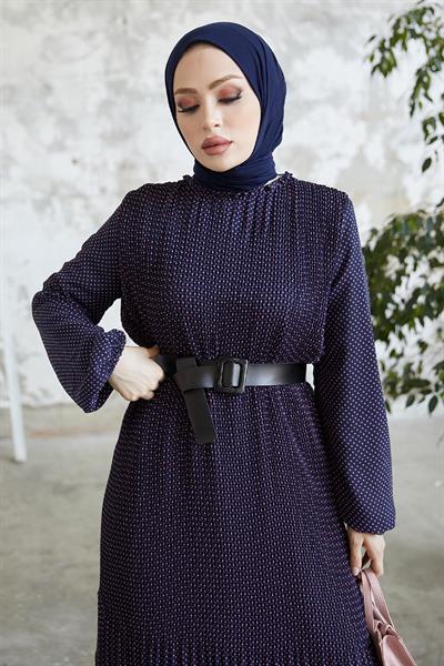 Minda Çıtır Puantiyeli Şifon Elbise - Mor