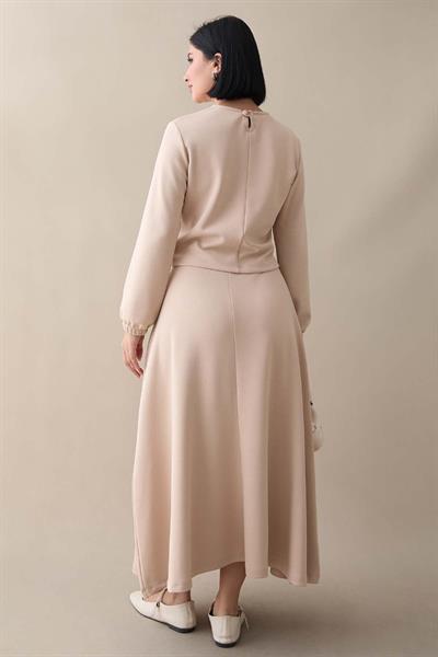 Modal Kurdele Detay Etekli Açık Bej Takım