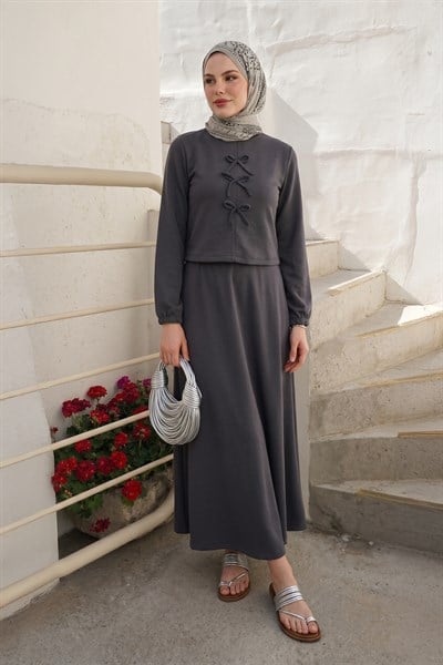 Modal Kurdele Detay Etekli Antrasit Takım