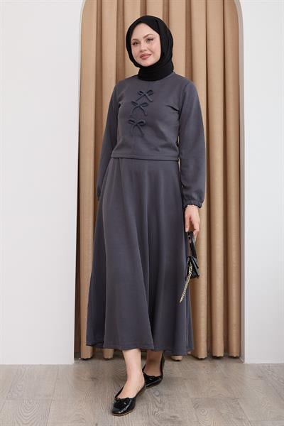 Modal Kurdele Detay Etekli Antrasit Takım