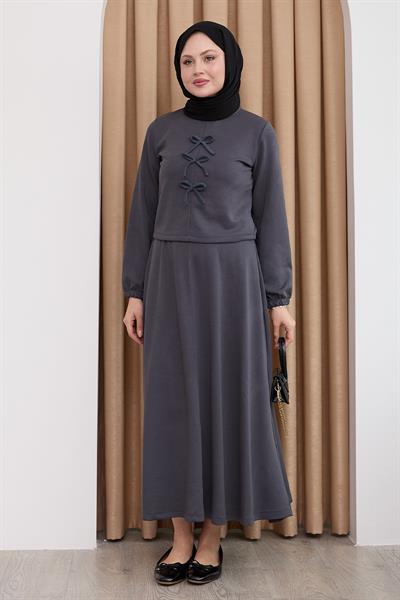 Modal Kurdele Detay Etekli Antrasit Takım