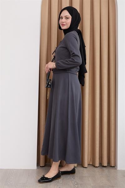 Modal Kurdele Detay Etekli Antrasit Takım