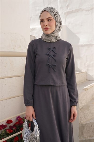 Modal Kurdele Detay Etekli Antrasit Takım
