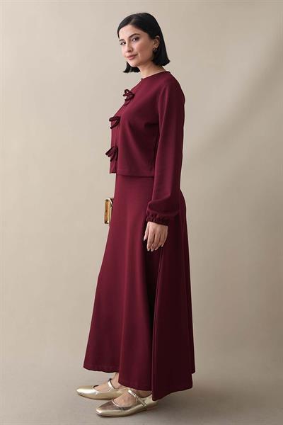 Modal Kurdele Detay Etekli Bordo Takım
