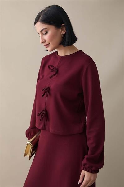 Modal Kurdele Detay Etekli Bordo Takım