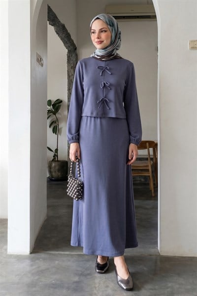 Modal Kurdele Detay Etekli Koyu Lacivert Takım