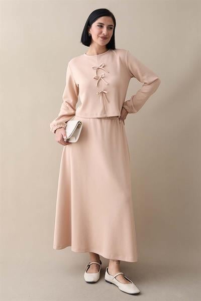 Modal Kurdele Detay Etekli Krem Takım