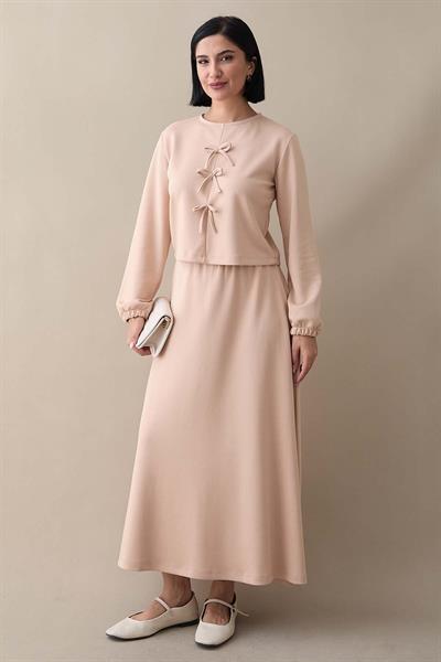 Modal Kurdele Detay Etekli Krem Takım